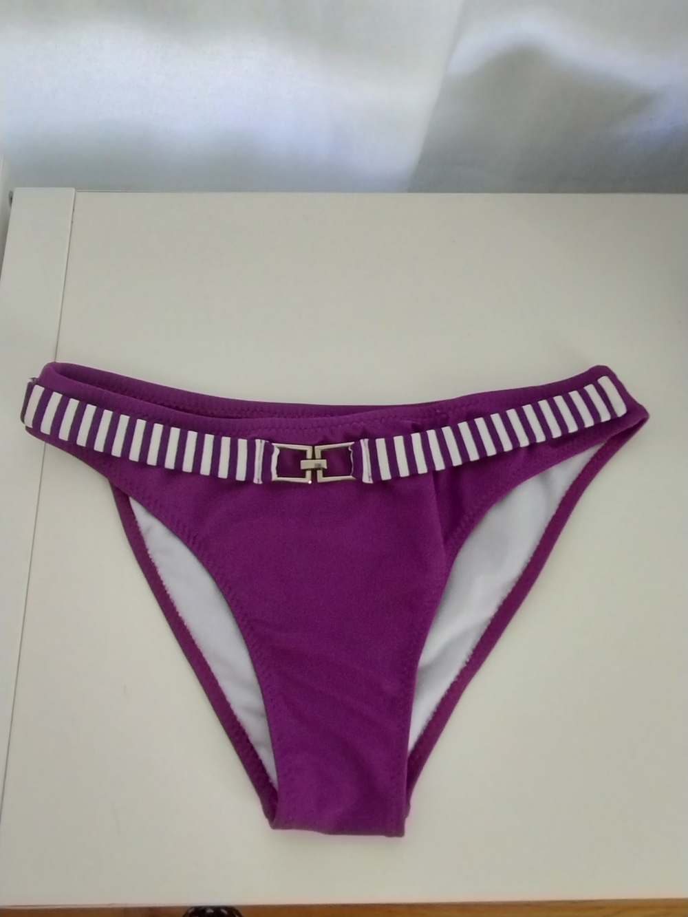 Lucy Purple Bikini Bottom with White-Striped Waistband